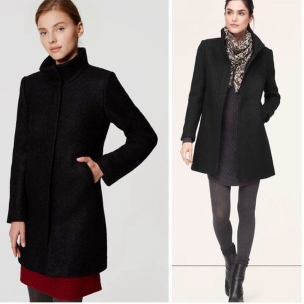 Ann Taylor Loft Funnel Neck Wool Coat Black Pea Coat Size XL